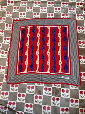 Tiffany & Co. Red, Blue and Cream Nautical Knot Silk Scarf